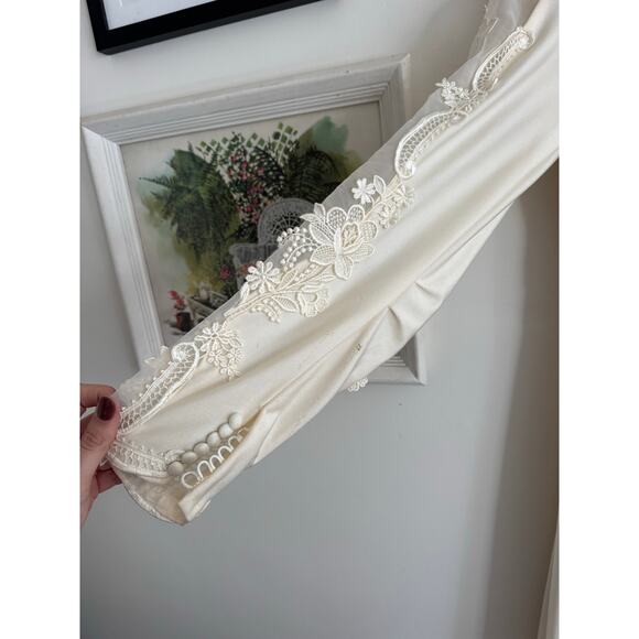 Vintage 1970's Ivory Cream Lace Wedding Dress Size Medium - Picture 6 of 10